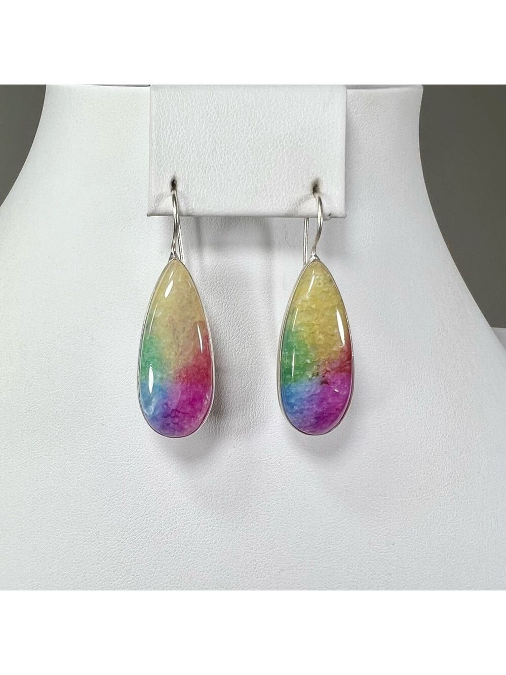 Beautiful 🌈💗 925 Rainbow Solar Quartz Hearts Large Gemstone Necklace Earrings - Picture 4 of 9